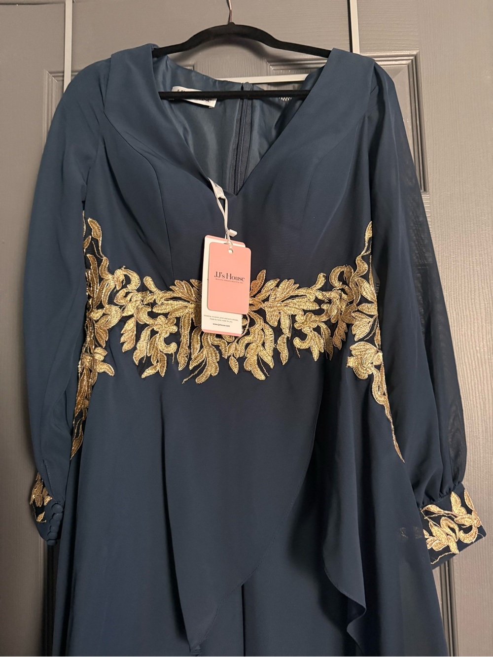 JJ's House Navy Blue Dress with Gold Embroidery